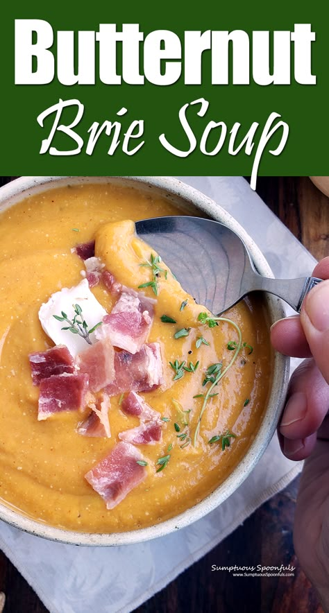 Butternut Squash And Brie Soup, Brie And Butternut Squash Soup, Brie Soup, Beer Soup, Butternut Soup, Best Soups, Crazy Kitchen, Brie Recipes, Rosemary Sage