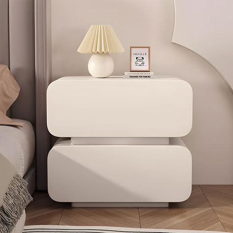 PRICES MAY VARY. 【Fashionable Design】-This nightstand incorporates modern design style, with smooth lines and elegant design to enhance your taste. Add a touch of sophistication to your room. 【Ample Storage Capacity】-This night stand has 2 solid wood drawers and a spacious desktop to keep your bedroom neat and organized. Provides ample storage space for daily necessities such as cosmetics, watches, mobile phones, etc. 【High Quality Material】-This bedside table is made of high quality material, w Nightstand Set Up, Modern Neutral Bedroom Decor, Amazon Must Haves For Bedroom, White Room Decor Bedroom, Aesthetic Nightstand, Acrylic Nightstand, Nightstand Aesthetic, Bedside Table Organization, Modern Night Stand