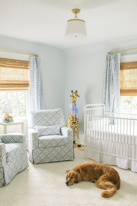 A Blue + White Nursery - marycatherineechols.com Pepper Home Nursery, Blue Nursery Paint Colors, Nursery Ideas For Twins, Nursery Set Up Layout, Light Blue Nursery Boy, Southern Boy Nursery, Coastal Baby Nursery, Nursery Layout Ideas, White Nursery Ideas