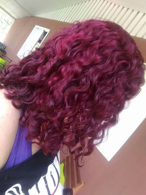 Raspberry Curly Hair, Red Violet Curly Hair, Curly Magenta Hair, Dark Pink Hair Curly, Dark Pink Curly Hair, Outfit Ideas Red Hair, Curly Hair With Pink Highlights, Magenta Curly Hair, Plum Curly Hair