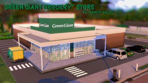 Green Giant Grocery Store | Bean's Builds on Patreon Hope It Was Worth It, Grocery Store Items, The Sims 4 Lots, Sims 4 Kitchen, Sims 4 Challenges, Sims 4 Cc Kids Clothing, Sims 4 Body Mods, Sims 4 Cc Folder, Play Sims