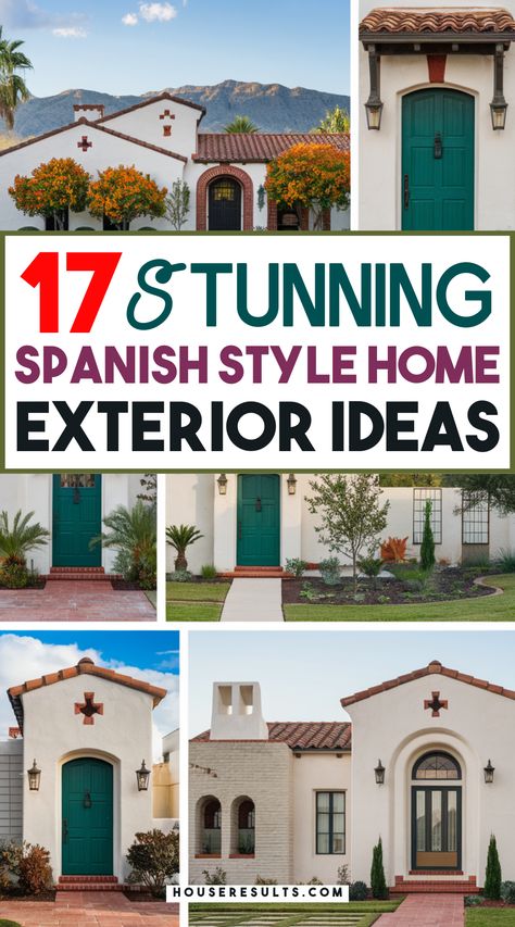 Transform your home with stunning Spanish-style exterior ideas! 🏡✨ From terra cotta tiles to bold arches, these design elements bring warmth and charm to your space. Whether you’re renovating or building, discover the perfect inspiration for your home’s exterior. Save this pin for your dream project! ���📌🌿 Hacienda Style Home Exterior, Brown Spanish Tile Roof, Contemporary Spanish Exterior, Brown Tile Roof House Colors, Spanish Colonial Exterior Paint Colors, Spanish Colonial Windows, Lahabra Stucco Colors, Spanish Style Stucco Homes, Single Story Spanish Style Homes Exterior