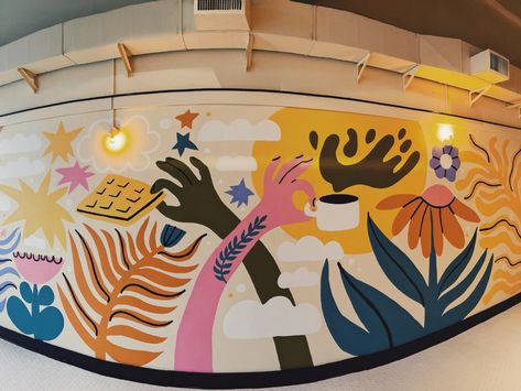 People's Waffle Mural by Karli Ingersoll on Dribbble Community Wall Murals, Cafe Murals Ideas, Cute Murals Wall Art, Cafe Mural Art, Office Mural Art, Cafe Mural Ideas Coffee Shop, Coffee Shop Murals, Coffee Mural Art, Cafe Mural Ideas