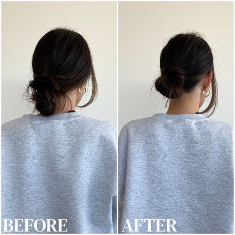 tiktok hair hack low bun hack chris appleton Low Tied Hair, Chris Appleton Hairstyles, Low Chignon Bun, How To Bun, Low Bun Tutorials, Low Messy Buns, Chris Appleton, Tiktok Hair, Perfect Bun