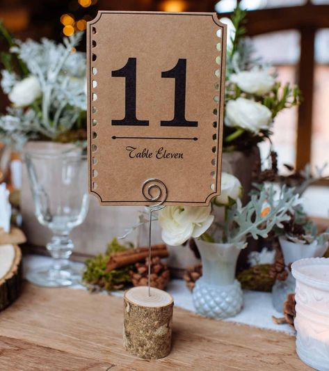 Winter Wedding Table Numbers, Woodland Wedding Decorations, Table Numbers Wedding Rustic, Winter Wedding Table, Rustic Wedding Table Decor, Card Table Wedding, Wedding Card Holder, Tea Light Holders, Amazing Weddings