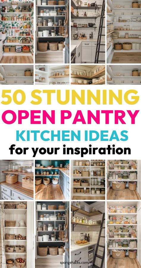 Get these stunning open pantry shelving ideas for your small kitchen renovation or update. Kitchen Shelf Pantry, Pantry Open Cabinets, Open Shelving Pantry Kitchen Ideas, Food Storage No Pantry Small Kitchens, Small Kitchen Pantry Organization Ideas, Open Shelf Pantry Organization, Open Pantry Design Ideas, Open Shelf Pantry In Kitchen, Open Pantry Shelving Ideas