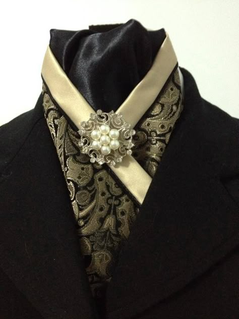 Black And Gold Victorian Dress, Horse Riding Outfit Men, English Horse Riding Outfits, Dressage Stock Tie, Butch Fashion, 19th Century Men, Horse Riding Outfit, Stock Tie, Halloween Ball