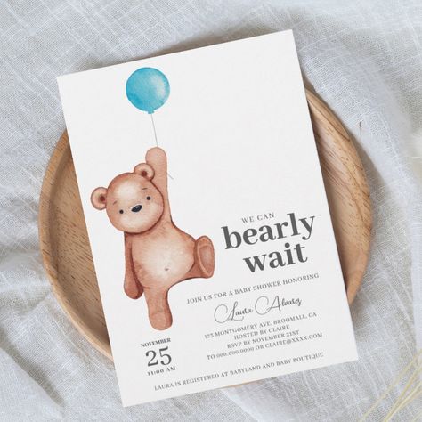 Teddy Bear Boy Baby Shower Invitation Bear Themed Invitations, Bear Themed Baby Shower Invitations, Bear Theme Invitation, Invitation Bear Theme, Teddy Bear Baby Shower Invitations Zazzle, Safari Baby Shower Boy, Safari Baby Shower, Baby Shower Invitations For Boys, Baby Cards