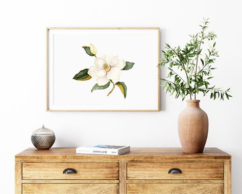 Watercolor Botanical Fine Art Print, Watercolor Magnolia Print, White Watercolor Magnolia Decor, Vertical or Horizontal Art by OurSouthernLife on Etsy Southern Magnolia Tree, Magnolia Painting, Watercolor Magnolia, Magnolia Decor, Horizontal Art, Magnolia Print, White Watercolor, Magnolia Trees, Magnolia Flower