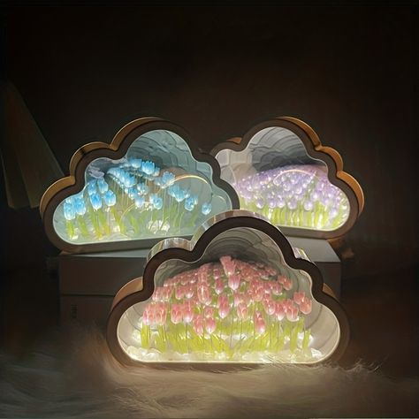 Cloud Mirror, Tulip Lamp, Handmade Photo Frames, Diy Clouds, Ambiance Lighting, Creative Diy Gifts, Cloud Lights, Mirror Lamp, Led Diy