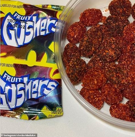 Skittles Recipes, Spicy Mexican Candy, Chamoy And Tajin, Fruit Gushers, Fruit By The Foot, Chamoy Candy, Spicy Treats, Spicy Candy, Candy Business