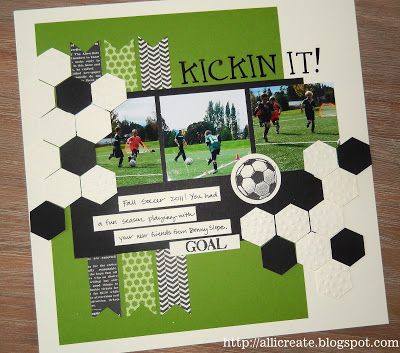 love the pop of green and the banners with hex Friendship Scrapbook, Scrapbooking Sports, Memories Scrapbook, School Scrapbook Layouts, Pages Ideas, Boy Scrapbook Layouts, Scrapbook Boys, Picture Layouts, Box Photo