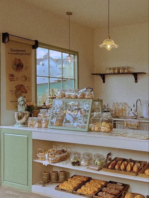 Pretty Bakery Interior, Bake Shop Aesthetic, Bakery Business Aesthetic, Small Town Cafe Aesthetic, Baker Astethic, Owning A Restaurant Aesthetic, Cozy Bakery Interiors, Coffee Shop Astethic, Bakery Astethic