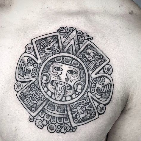 160 Aztec Tattoo Ideas for Men and Women - The Body is a Canvas #aztectattoos #tattooideas Aztec And Mayan Tattoos, Mexican Chest Tattoo, Azteca Tattoo Mexican, Aztec Neck Tattoo, Aztec Sun Tattoo, Maya Tattoo, Aztec Warrior Tattoo, Aztec Tattoos Sleeve, Azteca Tattoo