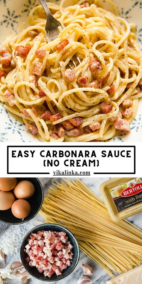 Carbonara No Cream, No Cream Carbonara, Carbonara Without Egg, Pasta Recipe No Cream, Light Carbonara Recipe, How To Make Carbonara Sauce, Carbonara Without Cream, Egg Sauce Pasta, Cabanara Pasta Sauce