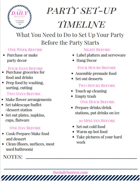 Click here for a free Party Set-Up Timeline printable, set up your party starting a week before the event. Party Set Up Ideas Layout, Birthday Party Schedule, Birthday Party Timeline, Birthday Timeline, Party Planning Timeline, Titanic Birthday, Party Timeline, Timeline Images, Stuffed Salmon