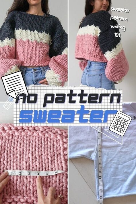 Chunky Sweater Pattern, Chunky Knit Sweater Pattern, Knitting Patterns Free Sweater, Yarn Sweater, Chunky Knitting, Finger Knitting, Knit Sweaters, How To Knit, Arm Knitting