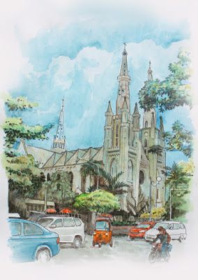 jatmika sketch & drawing: Sketsa Katedral Jakarta Drawing Sketsa, Kertas A4, Sakura Watercolor, Interior Drawing, Urban Sketches, Urban Sketch, Scenery Background, Travel Sketches, Colour Ideas