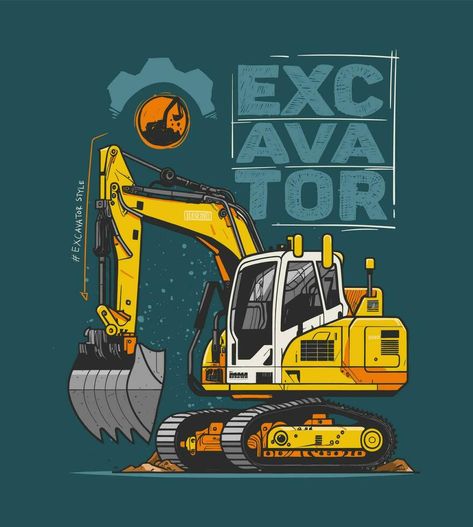 Excavator Vector, Batman Comic Cover, Fashion Design For Kids, Tshirt Design Inspiration, Graphic Design Ads, Shirt Design Inspiration, Cityscape Photos, Construction Equipment, Heavy Equipment