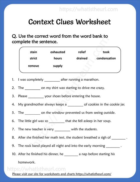 This worksheet is full of context clues sentences.  There are 10 questions in this worksheet.  Answer key is provided.Please download the PDF Context Clues Worksheet for Grade 3 – rel 5 Context Clues Worksheets, Worksheets For Grade 3, Making Predictions, Sped Classroom, Context Clues, Homeschool Planner, Word Bank, Comprehension Worksheets, Drive Me Crazy