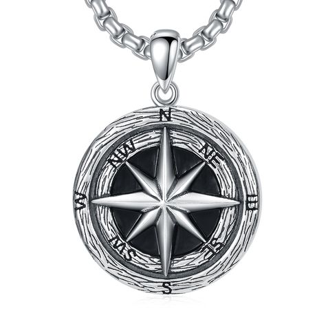 Silver Compass Necklace, Compass Pendant Necklace, Compass Necklace Silver, Saint Necklace, Unique Textures, Graduation Jewelry, Compass Pendant, Mens Necklace, Compass Necklace