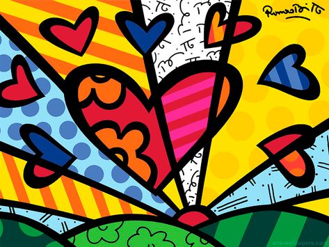 Romero Britto Print Romero Britto Art, Diy Teen, Britto Art, Elementary Art Classroom, Classe D'art, Neo Pop, Deep Space Sparkle, Valentines Art, Art Pop