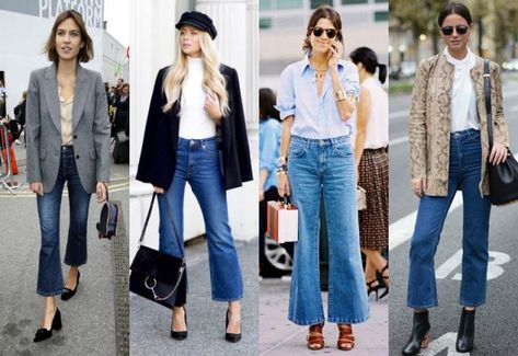 Spring Trend Report: Are Cropped Flare Jeans The Next Big Thing?: Will You Embrace The Next Big Denim Trend? Cropped Flare Jeans Outfit Winter, Flare Crop Jeans Outfit, Kick Flare Jeans Outfit, Flare Jean Outfits, Cropped Flare Jeans Outfit, Flare Jeans Outfit Spring, Flare Jeans Outfit Winter, Flared Jeans Outfit Fall, French Woman Style