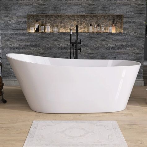 ZEAFIVE Free Standing Tub 59" Acrylic Freestanding Bathtub Adjustable Soaking Bath Tub Oval Shape | Wayfair Oval Tubs Bathtubs, Bathtub For Tall People, Freestanding Tub In Front Of Shower Wall, Bath In Bedroom Free Standing, Bath Tubs Free Standing, Freestanding Bathtub Small Bathroom, Master Bath Soaking Tub, Free Standing Soaker Tub, Freestanding Bathtub Ideas