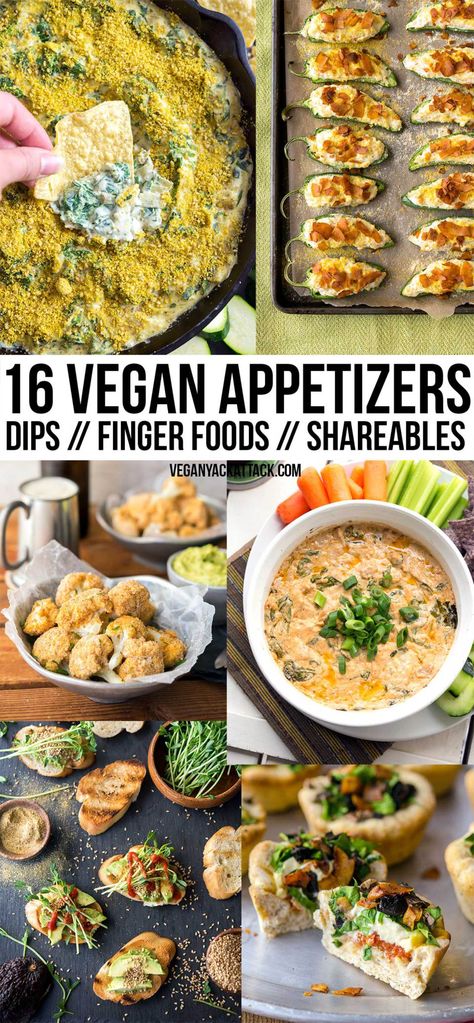 New Year's Eve is around the corner, and what better to serve at your gatherings than some fun, vegan appetizers? In this round up you'll find a variety of dips and finger foods ranging from light eats to the... not-so-healthy. Vegan Finger Foods, Vegan Apps, Vegan Appetizers Recipes, Vegan Party Food, Healthy Vegan Snacks, Vegan Appetizers, Snacks Für Party, Appetizer Dips, Vegan Foods