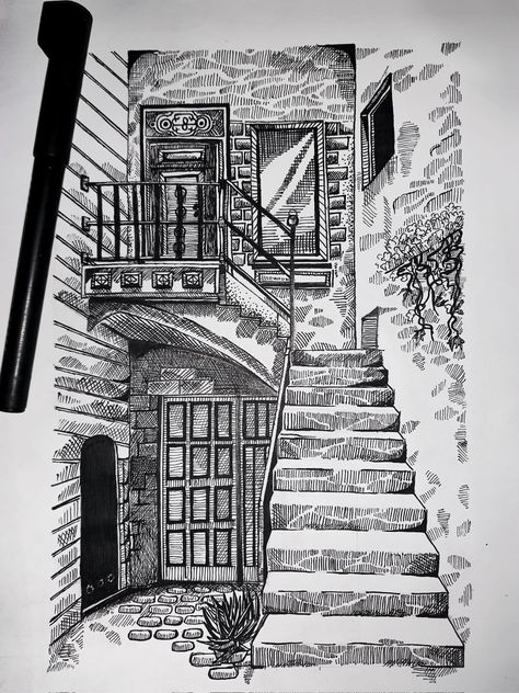 Micron Pen Art, Kunstjournal Inspiration, Fineliner Art, Ink Pen Art, Pen Art Work, Architecture Drawing Sketchbooks, Perspective Drawing Architecture, Pen Art Drawings, Architecture Drawing Art