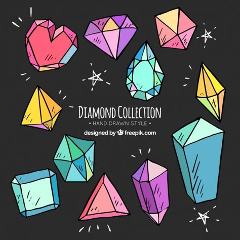 Jewel Illustration, Crystal Doodles, Gem Drawing Crystals, Diamond Drawings, Diamond Illustration Design, Jewels Illustration, Gemstone Doodle, Kawaii Crystals Drawing, Gem Cartoon