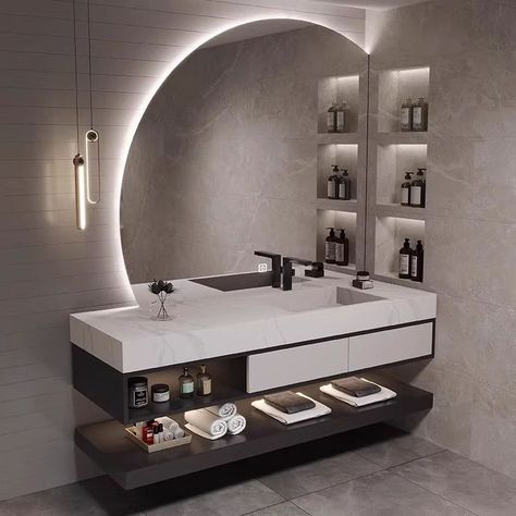 Bathroom Sink Design, Bathroom Interior Design Modern, Vanity With Mirror, Bathroom Vanity Designs, Washbasin Design, Wall Mount Sink, Smart Mirror, Washroom Design, Vanity Faucet