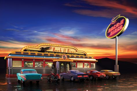 American Diner Wallpaper - WallpaperSafari Retro American Diner, 50s Diner, Vintage Diner, Retro Diner, American Diner, Door Murals, Custom Wall Murals, Vintage Tv, Road Trip Usa