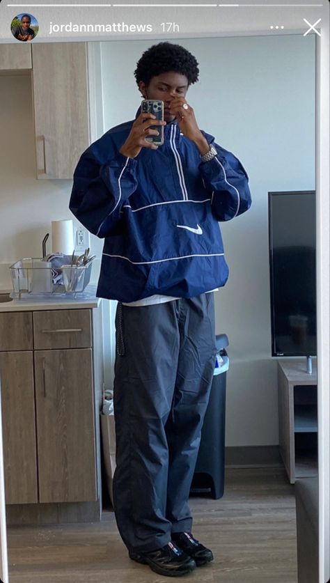 navy blue nike tracksuit with salomon xt-6’s and track pants French Street Wear, Oversized Fit Men, Aliyah Core Men, Streetwear Fashion Men Aesthetic, Wind Breaker Outfit Men, Shirt Layering Outfit Men, Hand Me Down Clothes, Bloke Core Outfits, Aesthetic Mens Outfits