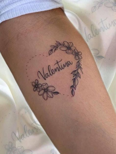 Daughters Name Tattoo Ideas Mothers Forearm, Daughter Name Tattoos For Mom, Last Name Tattoo For Women, Flower Tattoo With Name, Mutterschaft Tattoos, Motherhood Tattoos, Name Tattoos For Moms, Baby Tattoo Designs, Mom Tattoo Designs