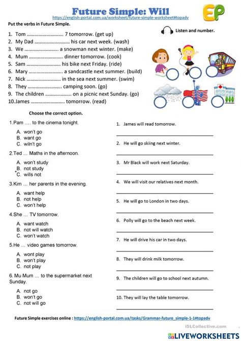 Future tense online activity for 5. You can do the exercises online or download the worksheet as pdf. Simple Future Tense Worksheets Grade 5, Future Tenses Worksheets, Future Tense Activities, Simple Future Tense Worksheets, Future Simple Worksheet, Future Tense Worksheet, Future Simple Tense, Simple Future Tense, Tenses Exercises