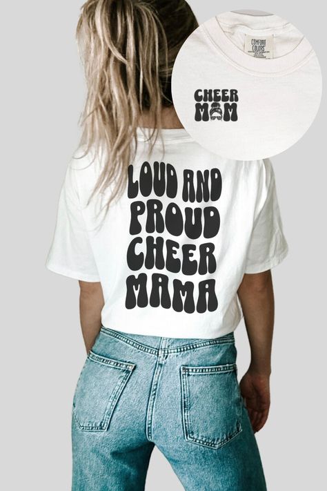 Cheer Mom Jersey Ideas, Diy Cheer Mom Shirts Ideas, Cute Cheer Mom Shirts, Cheer Mom Outfit Ideas, Competition Cheer Mom Shirt Ideas, Cheer Mom Shirt, Cheer Parent Shirts, Cheer Mom Outfit, Cheer Competition Shirts