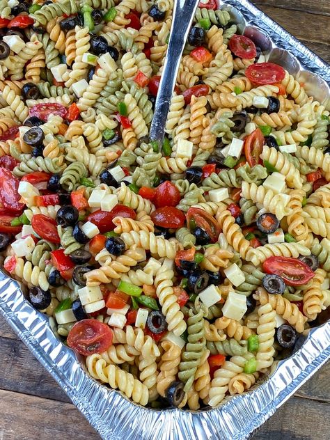 Try Color Pasta Salad, Party Host Food Ideas, Pasta Salad Recipes Tri Color, Kosher Pasta Recipes, Classic Italian Pasta Salad Recipes, Pasta Salad Using Italian Dressing, Tri Color Pasta Salad Recipes Cold, Tri Color Rotini Pasta Salad, Box Pasta Salad Add Ins