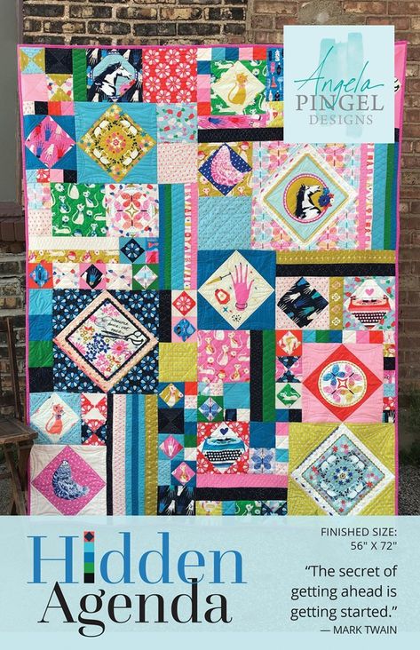 New! Hidden Agenda - Quilt Pattern - by Angela Pingel Designs  #pattern #quiltkits #primitivepattern #farmsweetfarm #jellyroll #jellyrollpattern #quilt #supplies #quilting #RebsFabStash Book Quilts, Jen Kingwell, Pink Quilt, Block Quilts, Hidden Agenda, Nancy Zieman, Quilt Modernen, Scrap Quilt, Holiday Fabric