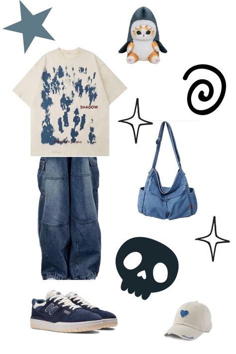 Haku Style, Boys Outfits Aesthetic, Shark Clothes, Y2k Outfits Men, Ootd Idea, Trashy Outfits, Silly Clothes, Blue Outfits