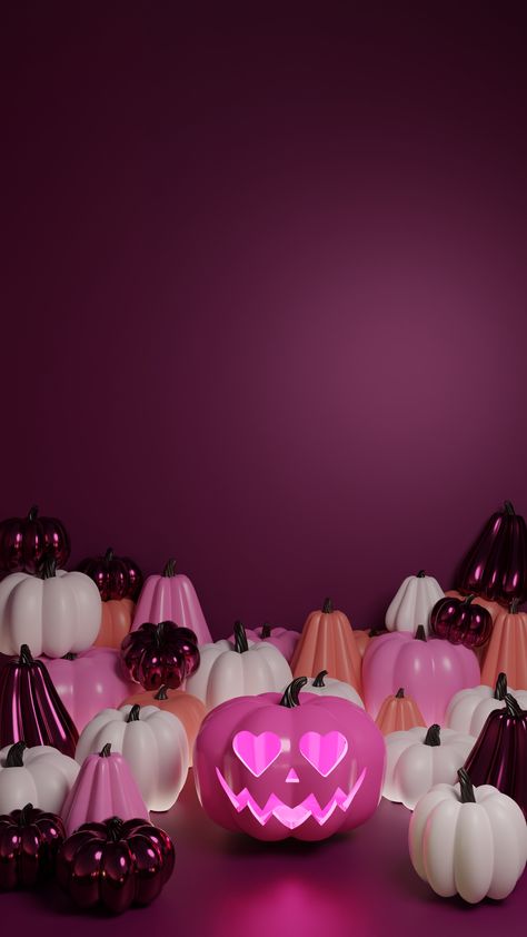 Pink And Black Halloween Wallpaper, Hot Pink Halloween Wallpaper, Pink Jackolantern, Pumpkin Heart Eyes, Pink Halloween Wallpaper Iphone, Pink Pumpkin Wallpaper, Pink Fall Wallpaper, Cute Iphone Wallpaper Aesthetic, Pink Halloween Wallpaper