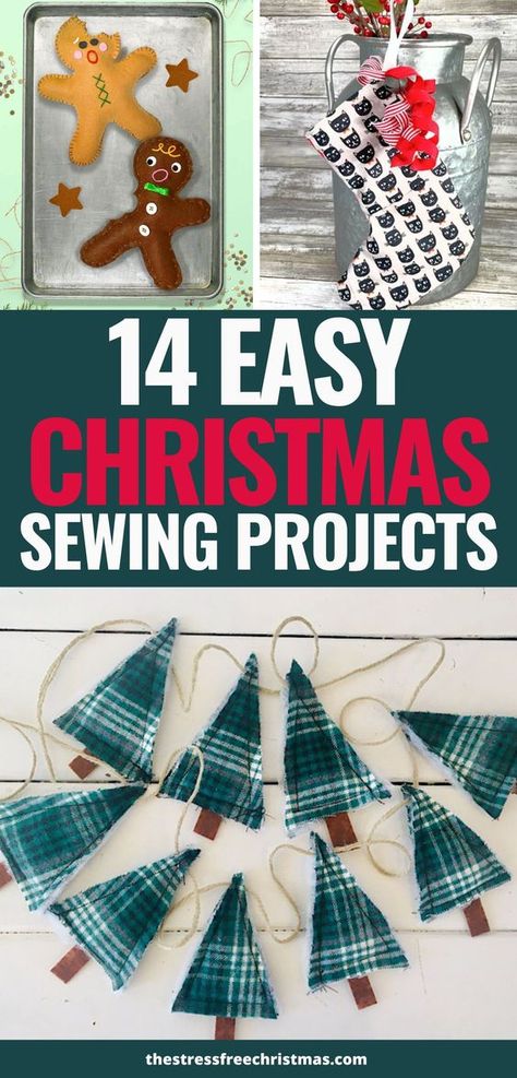 Use your sewing machine to create stunning Christmas decor and thoughtful homemade gifts with these Christmas sewing projects. With options for every skill level, there's something for everyone to enjoy. Easy Sewing Christmas Gifts To Make, Easy Sew Christmas Gifts Ideas, Simple Christmas Fabric Crafts, Christmas Decor Ideas Diy Fabric, Christmas Crafts To Sew And Sell, Sewn Christmas Ornaments Sewing Projects, Quilted Gingerbread Man, Fabric Holiday Crafts, Easy Christmas Sewing Projects Holidays