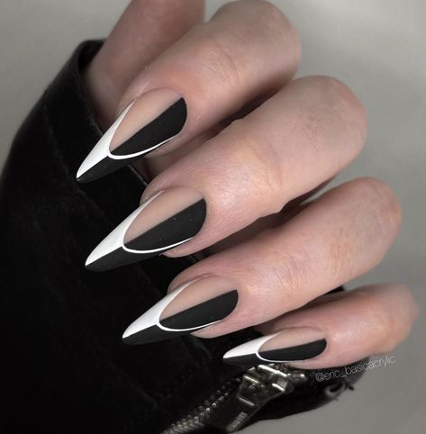 Black And White Nail Designs, Witchy Nails, Gothic Nails, Goth Nails, Her Nails, French Acrylic Nails, White Nail Designs, White Nail, Chic Nails