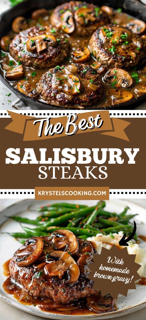 Simple Homemade Salisbury Steak: Discover this easy Salisbury Steak recipe made with ground beef and savory gravy. A fantastic dinner idea for any night of the week! Salisbury Steak And Gravy, Easy Salisbury Steak Recipe, Best Salisbury Steak Recipe, Salisbury Steak Crockpot, Steak And Gravy, Homemade Salisbury Steak, Easy Salisbury Steak, Salisbury Steak Recipe, Beef Steak Recipes