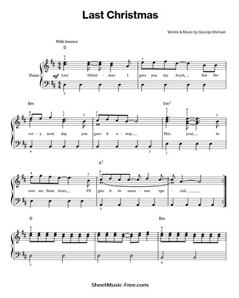 ▷ Last Christmas Sheet Music Easy Piano - ♪ SHEETMUSIC-FREE.COM Last Christmas Piano Notes, Where Are You Christmas Sheet Music, Free Piano Sheet Music Pdf, Christmas Songs Sheet Music, Violin Christmas Sheet Music, Free Christmas Music Sheets Printables, Flute Christmas Sheet Music, Fun Piano Sheet Music, Piano Sheet Music Christmas