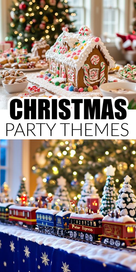 Hosting a Christmas party this year? These are some fun and festive Christmas party themes to help inspire you. A list of themes including ideas for decorations, activities and food. These Christmas party themes are just what you need. Christmas Themes For Kids, Church Christmas Party Themes, Christmas Holiday Party Ideas, Christmas Themes Ideas Party, Home For The Holidays Theme, Fun Christmas Party Themes, Fun Christmas Themes, Christmas Party Themes For Adults, Christmas Party Theme Ideas