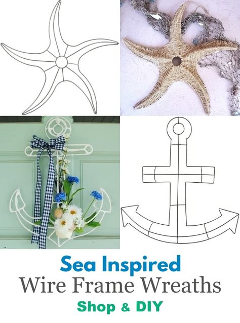 Nautical Wreaths Diy How To Make, Wire Anchor Wreath Ideas, Diy Anchor Wreath, Lake Crafts Diy, Dollar Tree Starfish Wreath Form Ideas, Starfish Wreath Form Ideas, Coastal Wreaths Beach Themes, Coastal Crafts Diy, Anchor Wreath Form Ideas