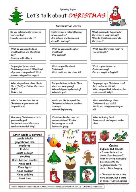 Christmas Worksheet, Speaking Cards, English Christmas, Christmas Haul, Christmas Worksheets, Conversation Cards, English Conversation, Conversational English, Speaking Activities