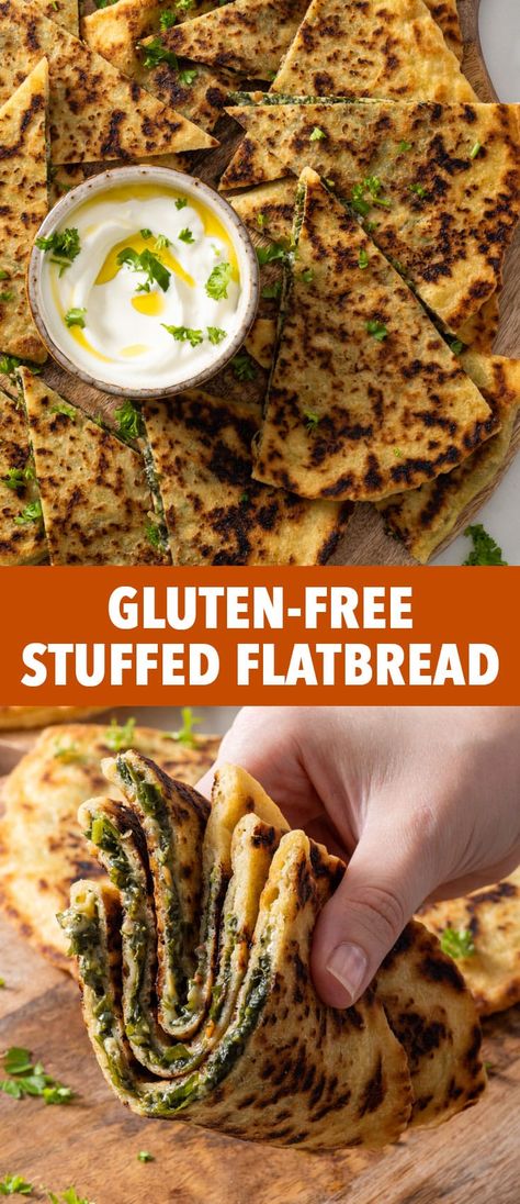 Gluten Free Crispy Bread, Gluten Free Healthy Lunch, Gluten Free Gozleme, Flatbread Filling Ideas, Gf Foccacia Bread Recipes, Gluten Free Flat Bread Recipe, Gluten Free Recipes Lunch, Gf Flatbread, Gluten Free Pizza Dough Recipe