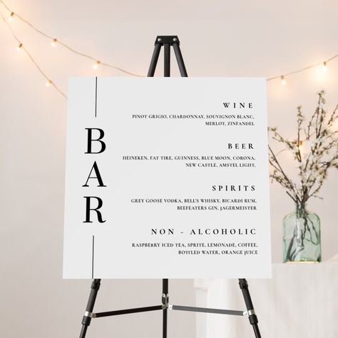 Our drink menu bar sign is perfect to display at your wedding or event. Large Bar Sign Wedding, Diy Wedding Bar Self Serve, Serve Yourself Bar Wedding, Bar Menu Ideas, Cocktail Style Wedding Reception, Drink Menu Wedding, Wedding Drink Menu Sign, Specials Board, Wedding Drink Station